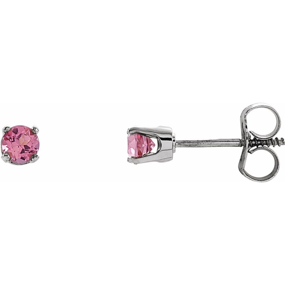 14k Yellow Gold 3/8 tall Tiny Turtle Stud Earrings w/ Brilliant Cut Pink Tourmaline-colored CZ Stone 9mm 